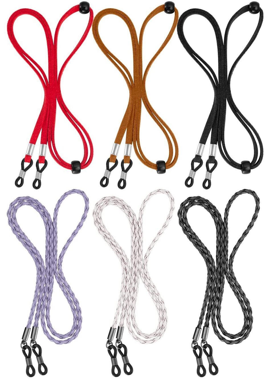 2287 Eyeglass Strap 6 Pcs 2 Styles Premium Leather Glasses Holder Chain